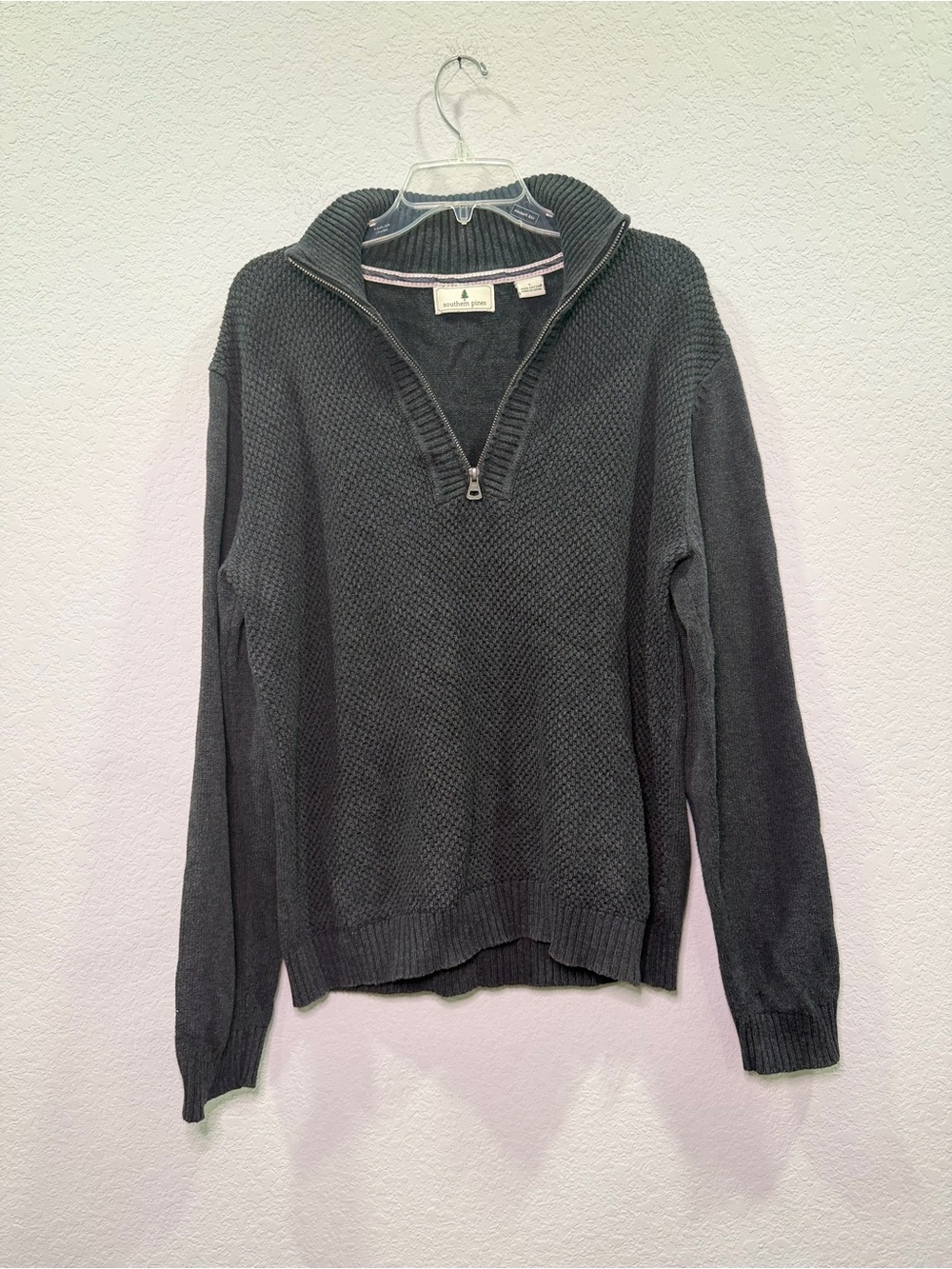 Southern Pines Quarter-Zip Knit Sweater - Charcoal - L